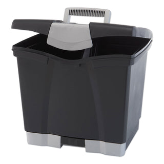 Storex Portable File Box with Drawer, Letter Files, 14" x 11.25" x 14.5", Black (STX61523U01C)