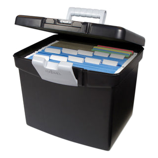 Storex Portable File Box with Large Organizer Lid, Letter Files, 13.25" x 10.88" x 11", Black (STX61504U01C)