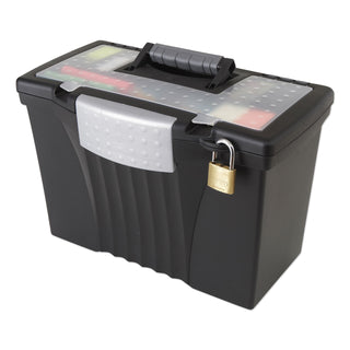Storex Portable Letter/Legal Filebox with Organizer Lid, Letter/Legal Files, 14.5" x 10.5" x 12", Black (STX61510U01C)