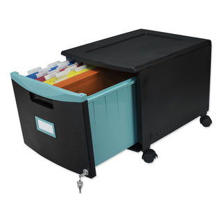 Storex Single-Drawer Mobile Filing Cabinet, 14.75w x 18.25d x 12.75h, Black/Teal (STX61270U01C)