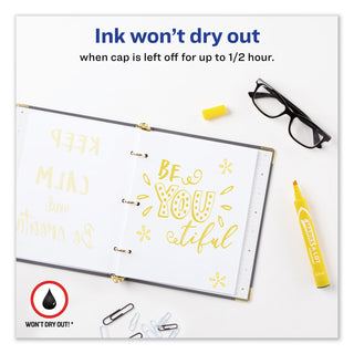 Avery® MARKS A LOT Large Desk-Style Permanent Marker, Broad Chisel Tip, Yellow, Dozen (AVE08882)