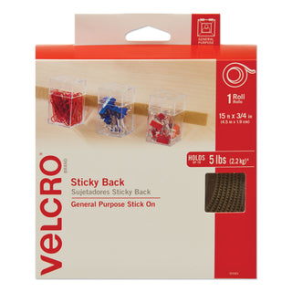 VELCRO® Sticky-Back Fasteners with Dispenser, Removable Adhesive, 0.75" x 15 ft, Beige (VEK90083)