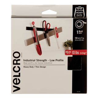 VELCRO® Low-Profile Industrial-Strength Heavy-Duty Fasteners, 1" x 10 ft, Black (VEK91100)