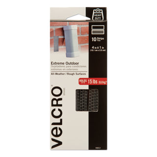 VELCRO® Heavy-Duty Fasteners, Extreme Outdoor Performance. 1" x 4", Titanium, 10/Pack (VEK90812)