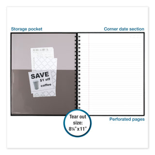 Cambridge® Hardbound Notebook w/ Pocket, 1 Subject, Wide/Legal Rule, Black Cover, 11 x 8.5, 96 Sheets (MEA06100)