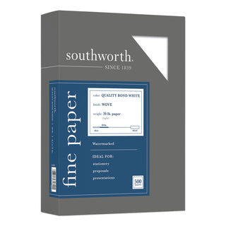 Southworth® Quality Bond Business Paper, 95 Bright, 20 lb, 8.5 x 11, White, 500/Ream (SOU3162010)