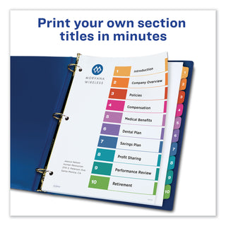 Avery® Customizable TOC Ready Index Multicolor Dividers, 10-Tab, Letter, 6 Sets (AVE11188)