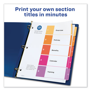Avery® Customizable TOC Ready Index Multicolor Dividers, 5-Tab, Letter, 6 Sets (AVE11187)