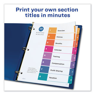 Avery® Customizable TOC Ready Index Multicolor Dividers, 8-Tab, Letter (AVE11133)