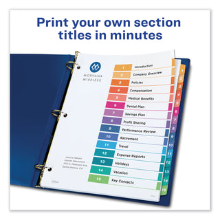 Avery® Customizable TOC Ready Index Multicolor Dividers, 15-Tab, Letter (AVE11143)