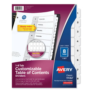 Avery® Customizable TOC Ready Index Black and White Dividers, 8-Tab, Letter (AVE11132)