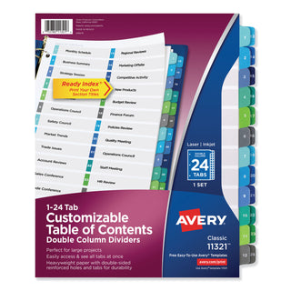Avery® Customizable TOC Ready Index Double Column Multicolor Dividers, 24-Tab, Letter (AVE11321)