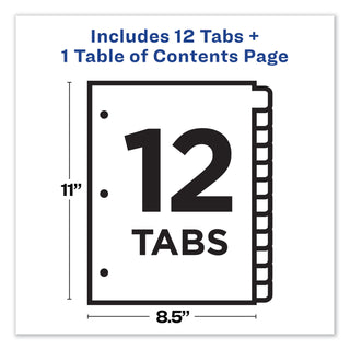 Avery® Customizable TOC Ready Index Black and White Dividers, 12-Tab, Letter (AVE11140)
