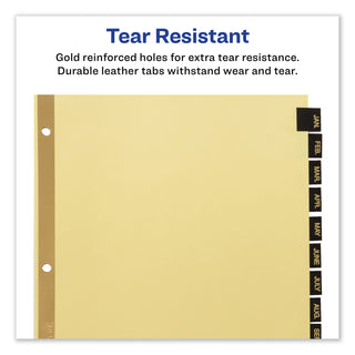 Avery® Preprinted Black Leather Tab Dividers w/Gold Reinforced Edge, 12-Tab, Ltr (AVE11351)