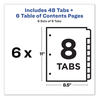 Avery® Customizable TOC Ready Index Multicolor Dividers, 8-Tab, Letter, 6 Sets (AVE11186)