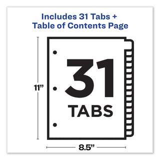 Avery® Customizable TOC Ready Index Multicolor Dividers, 31-Tab, Letter (AVE11129)