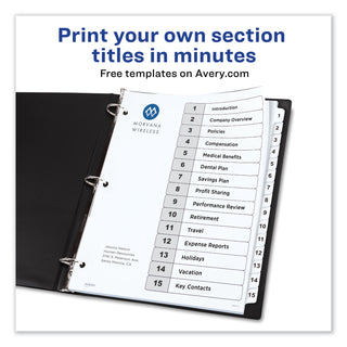 Avery® Customizable TOC Ready Index Black and White Dividers, 15-Tab, Letter (AVE11142)
