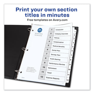 Avery® Customizable TOC Ready Index Black and White Dividers, 12-Tab, Letter (AVE11140)