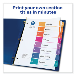 Avery® Customizable TOC Ready Index Multicolor Dividers, 8-Tab, Letter, 6 Sets (AVE11186)