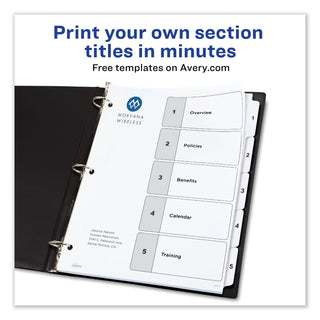 Avery® Customizable TOC Ready Index Black and White Dividers, 5-Tab, Letter (AVE11130)