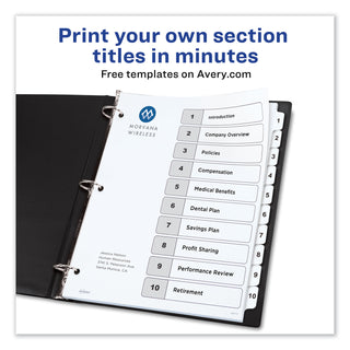 Avery® Customizable TOC Ready Index Black and White Dividers, 10-Tab, Letter (AVE11134)