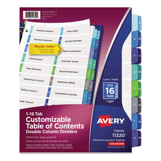 Avery® Customizable TOC Ready Index Double Column Multicolor Dividers, 16-Tab, Letter (AVE11320)