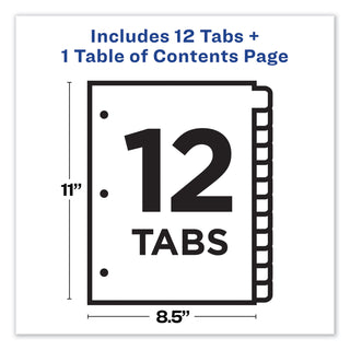 Avery® Customizable TOC Ready Index Multicolor Dividers, 12-Tab, Letter (AVE11141)