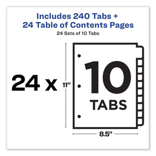 Avery® Customizable TOC Ready Index Multicolor Dividers, 10-Tab, Letter, 24 Sets (AVE11169)