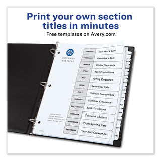Avery® Customizable TOC Ready Index Black and White Dividers, 12-Tab, Letter (AVE11126)