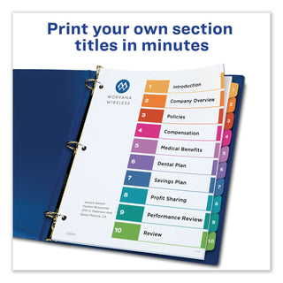 Avery® Customizable TOC Ready Index Multicolor Dividers, 10-Tab, Letter, 24 Sets (AVE11169)