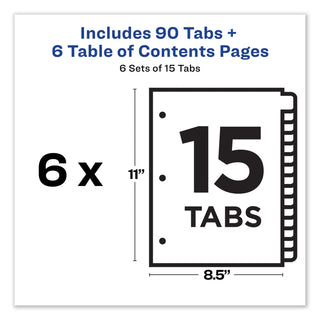 Avery® Customizable TOC Ready Index Multicolor Dividers, 15-Tab, Letter, 6 Sets (AVE11197)