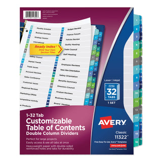 Avery® Customizable TOC Ready Index Double Column Multicolor Dividers, 32-Tab, Letter (AVE11322)