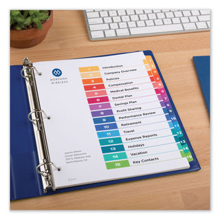 Avery® Customizable TOC Ready Index Multicolor Dividers, 15-Tab, Letter, 6 Sets (AVE11197)