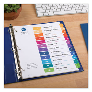 Avery® Customizable Table of Contents Ready Index Dividers with Multicolor Tabs, 12-Tab, 1 to 12, 11 x 8.5, White, 3 Sets (AVE11083)