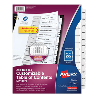 Avery® Customizable TOC Ready Index Black and White Dividers, 12-Tab, Letter (AVE11126)
