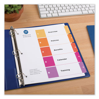 Avery® Customizable TOC Ready Index Multicolor Dividers, 5-Tab, Letter, 6 Sets (AVE11187)