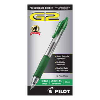 Pilot® G2 Premium Retractable Gel Pen, 0.5mm, Green Ink, Smoke Barrel, Dozen (PIL31005)