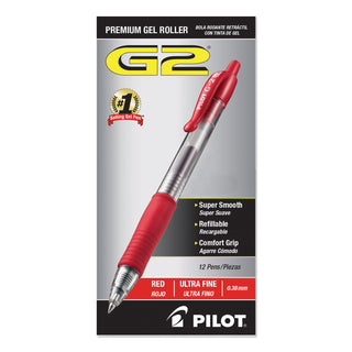 Pilot® G2 Premium Retractable Gel Pen, Ultra-Fine 0.38mm, Red Ink, Clear/Red Barrel (PIL31279)