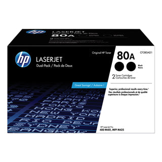 HP 80A, (CF280AD1) 2-Pack Black Original LaserJet Toner Cartridge (HEWCF280AD1)