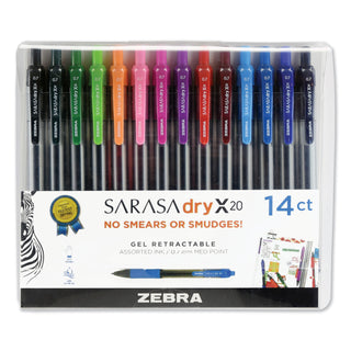 Zebra® Sarasa Dry Gel X20 Retractable Gel Pen, Medium 0.7mm, Assorted Ink/Barrel, 14/Pack (ZEB46824)
