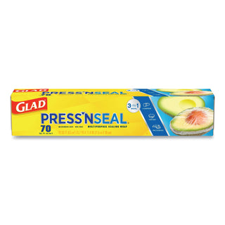 Glad® Press'n Seal Food Plastic Wrap, 11.80" x 71.10 ft Length, Durable, Freezer Safe, Microwave Safe, Cutting Edge, Plastic, Clear (CLO70441)
