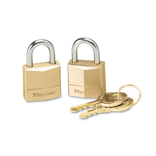 Master Lock® Three-Pin Brass Tumbler Locks, 3/4" Wide, 2 Locks & 2 Keys, 2/Pack (MLK120T)