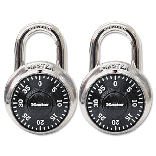 Master Lock® Combination Lock, Stainless Steel, 1 7/8" Wide, Black Dial, 2/Pack (MLK1500T)
