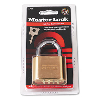 Master Lock® Resettable Combination Padlock, 2" Wide, Brass (MLK175D)