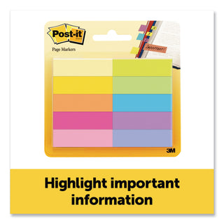 Post-it® Page Flag Markers, Assorted Bright Colors, 50 Sheets/Pad, 10 Pads/Pack (MMM67010AB)