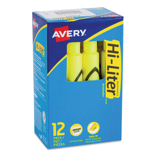 Avery® HI-LITER Desk-Style Highlighters, Chisel Tip, Fluorescent Yellow, Dozen (AVE24000)