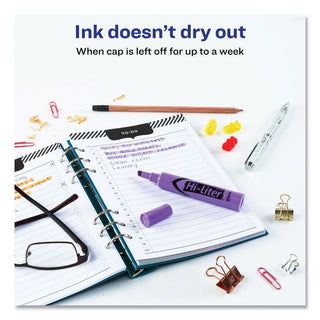 Avery® HI-LITER Desk-Style Highlighters, Chisel Tip, Fluorescent Purple, Dozen (AVE24060)