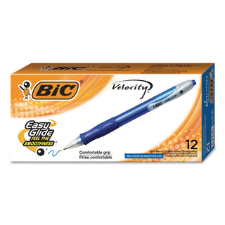 BIC® Velocity Retractable Ballpoint Pen, 1mm, Blue Ink, Trans Blue Barrel, Dozen (BICVLG11BE)