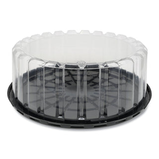 Pactiv Evergreen Round ShowCake 2-Part Cake Container, Shallow 9" Cake Container, 9" Diameter x 3.38"h, Clear/Black, 90/Carton (PCTYEH89902)