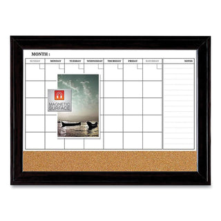 Quartet® Magnetic Combination Dry Erase Calendar/Cork Board, 35 x 23, Black Wood Frame (QRT79284)